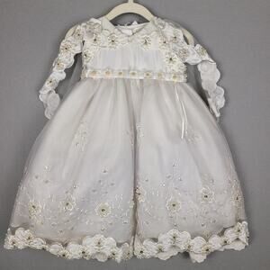 Vintage Tip Top Flower Girl First Communion Pageant Dress White Flowers Sparkles
